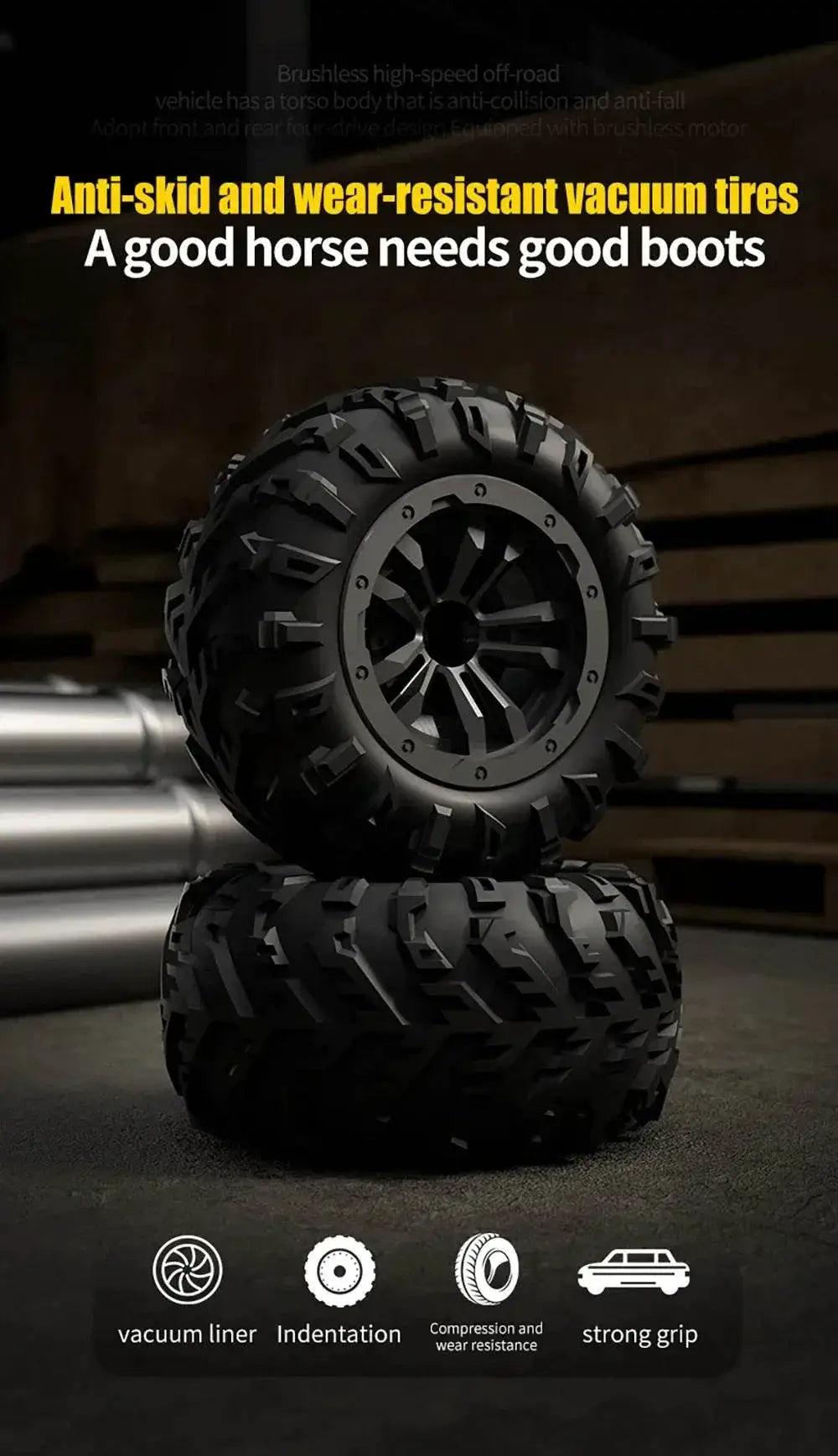  RC High-Speed 1:16 4WD Brushless Remote Control Monster Truck - 75KM/H Off-Road Adventure with LED Lights for Boys -  ToylandEU™