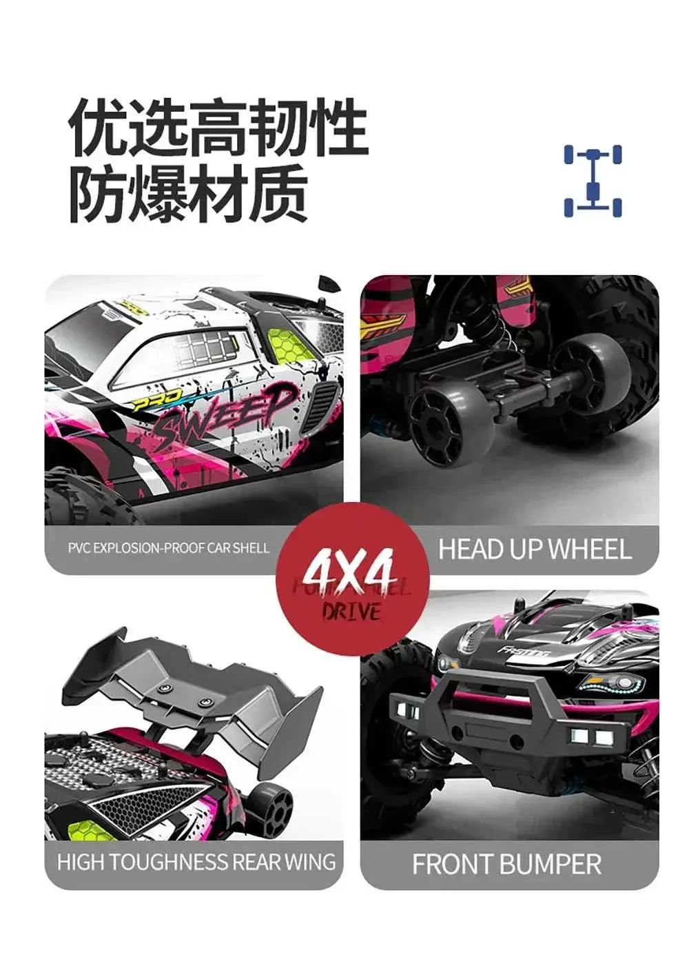  RC High-Speed 1:16 4WD Brushless Remote Control Monster Truck - 75KM/H Off-Road Adventure with LED Lights for Boys -  ToylandEU™