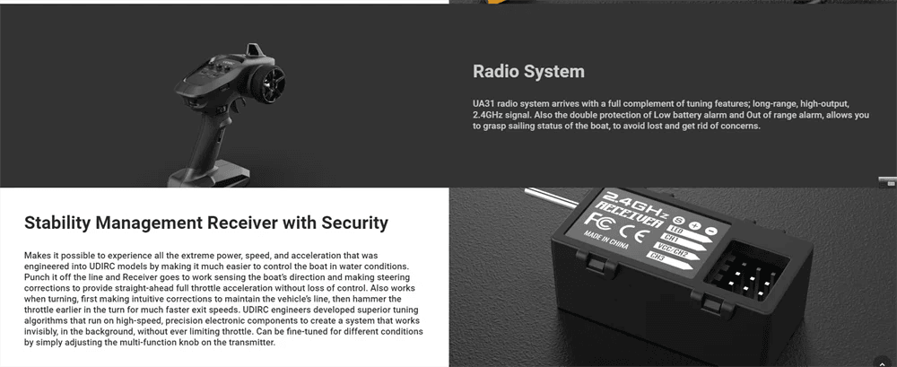 RC UDIRC UDI022 2.4G 4CH High-Speed Brushless RC Boat with LED Lights and Reverse Water Cooling System - ToylandEU