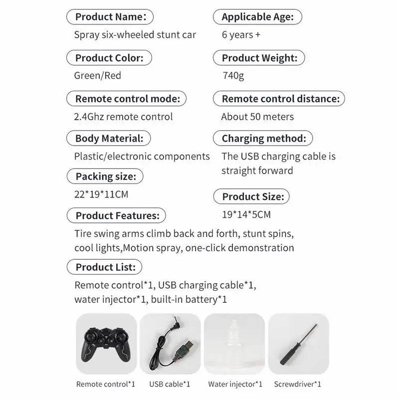 RC Ultimate Six-Wheel Stunt RC Car with LED Lights for Kids Ages 6-12 - ToylandEU