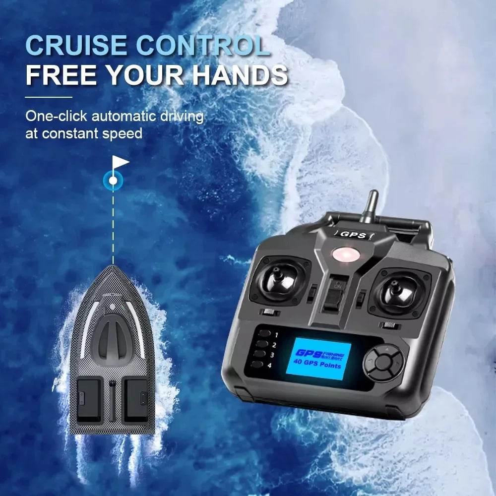 RC V900 GPS Remote Control Bait Boat with 40 Fishing Points, 500M Range, 2 Hoppers, and 1.5KG Weight - Ideal for Night Fishing - ToylandEU