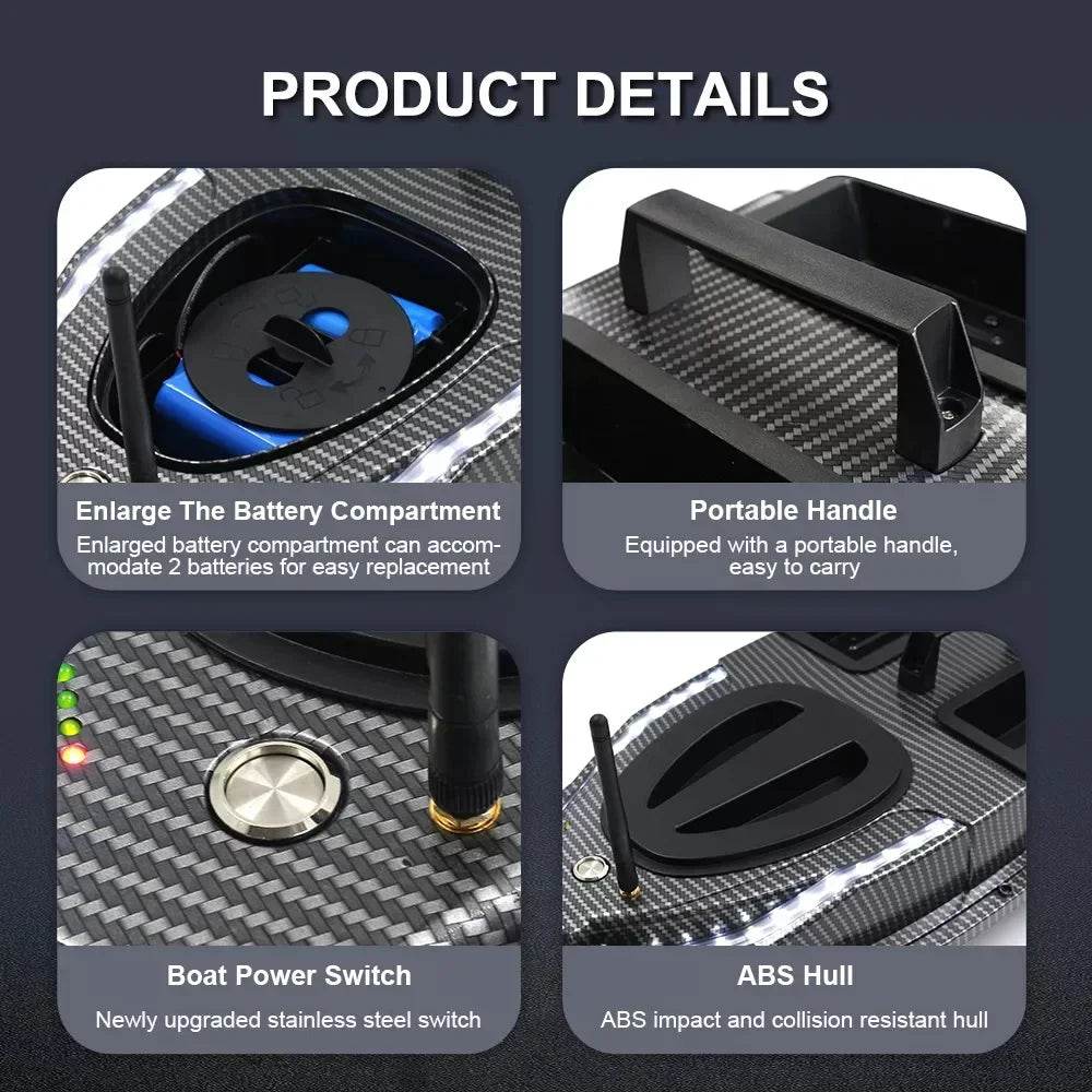 RC V900 GPS Remote Control Bait Boat with 40 Fishing Points, 500M Range, 2 Hoppers, and 1.5KG Weight - Ideal for Night Fishing - ToylandEU