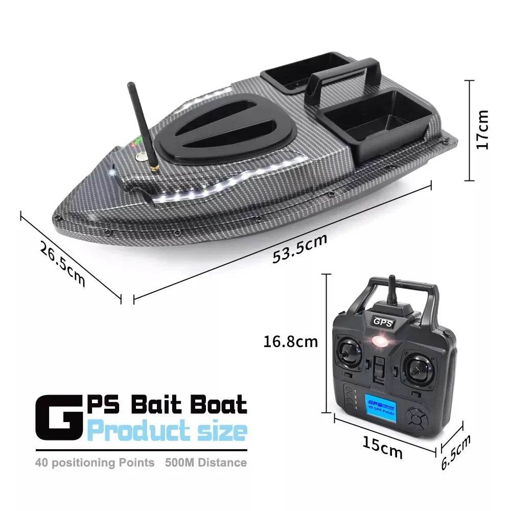 RC V900 GPS Remote Control Bait Boat with 40 Fishing Points, 500M Range, 2 Hoppers, and 1.5KG Weight - Ideal for Night Fishing - ToylandEU