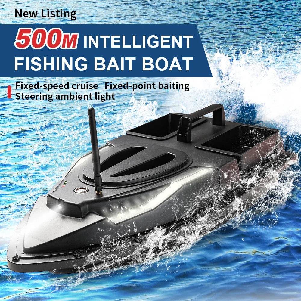 RC V900 GPS Remote Control Bait Boat with 40 Fishing Points, 500M Range, 2 Hoppers, and 1.5KG Weight - Ideal for Night Fishing - ToylandEU