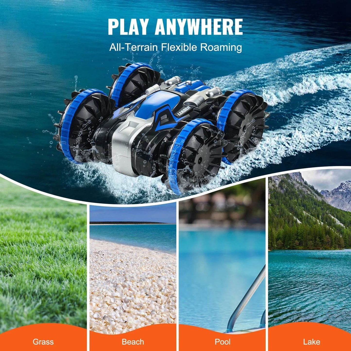 RC VEVOR 2-in-1 Amphibious Remote Control Car and Boat - 360° Stunt Capable, 12 km/h Speed, Ideal Water & Beach Toy for Boys - ToylandEU