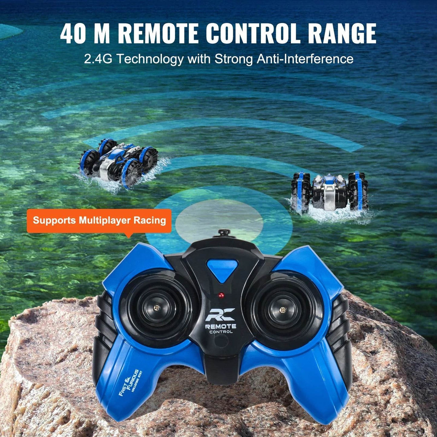 RC VEVOR 2-in-1 Amphibious Remote Control Car and Boat - 360° Stunt Capable, 12 km/h Speed, Ideal Water & Beach Toy for Boys - ToylandEU