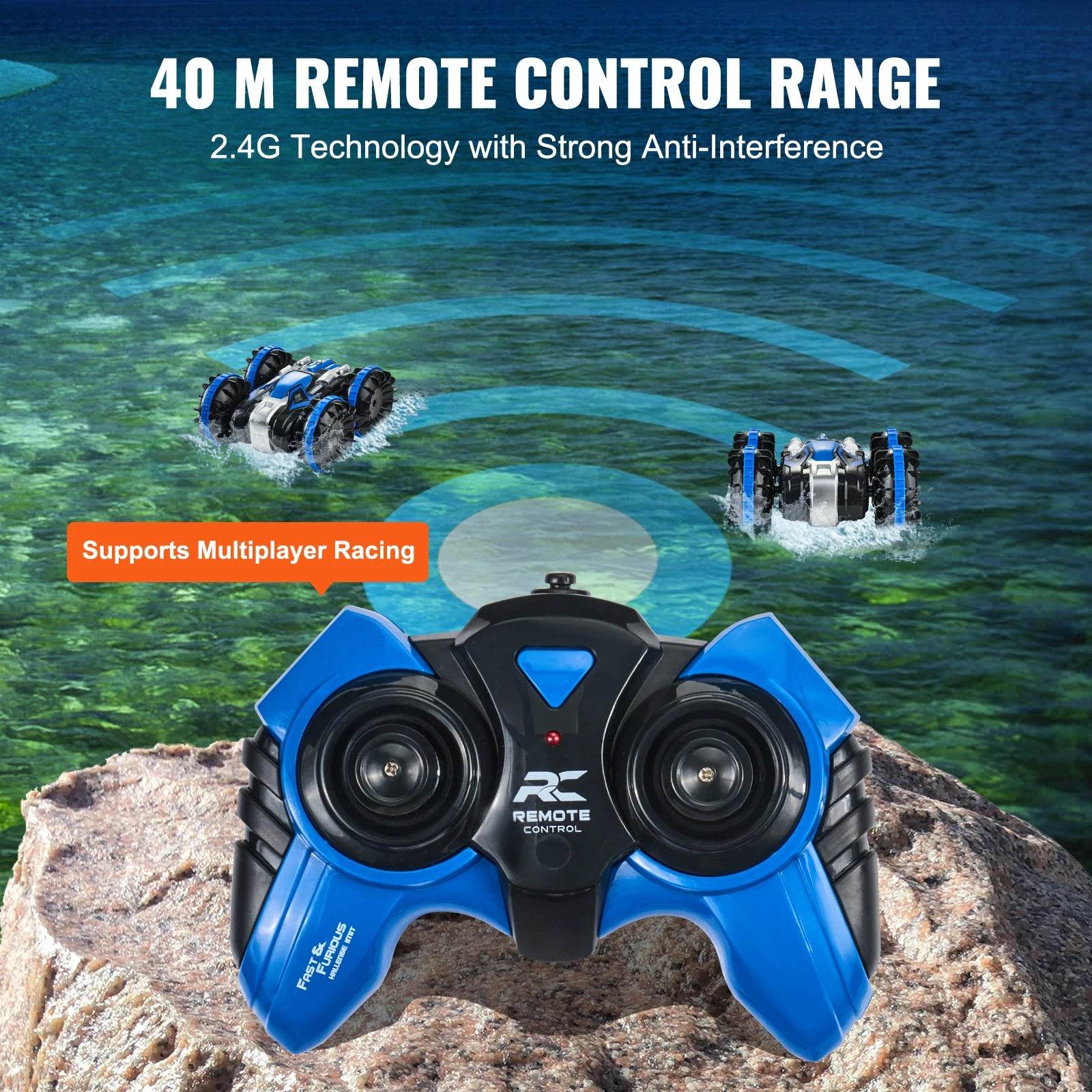 RC VEVOR 2-in-1 Amphibious Remote Control Car and Boat - 360° Stunt Capable, 12 km/h Speed, Ideal Water & Beach Toy for Boys - ToylandEU