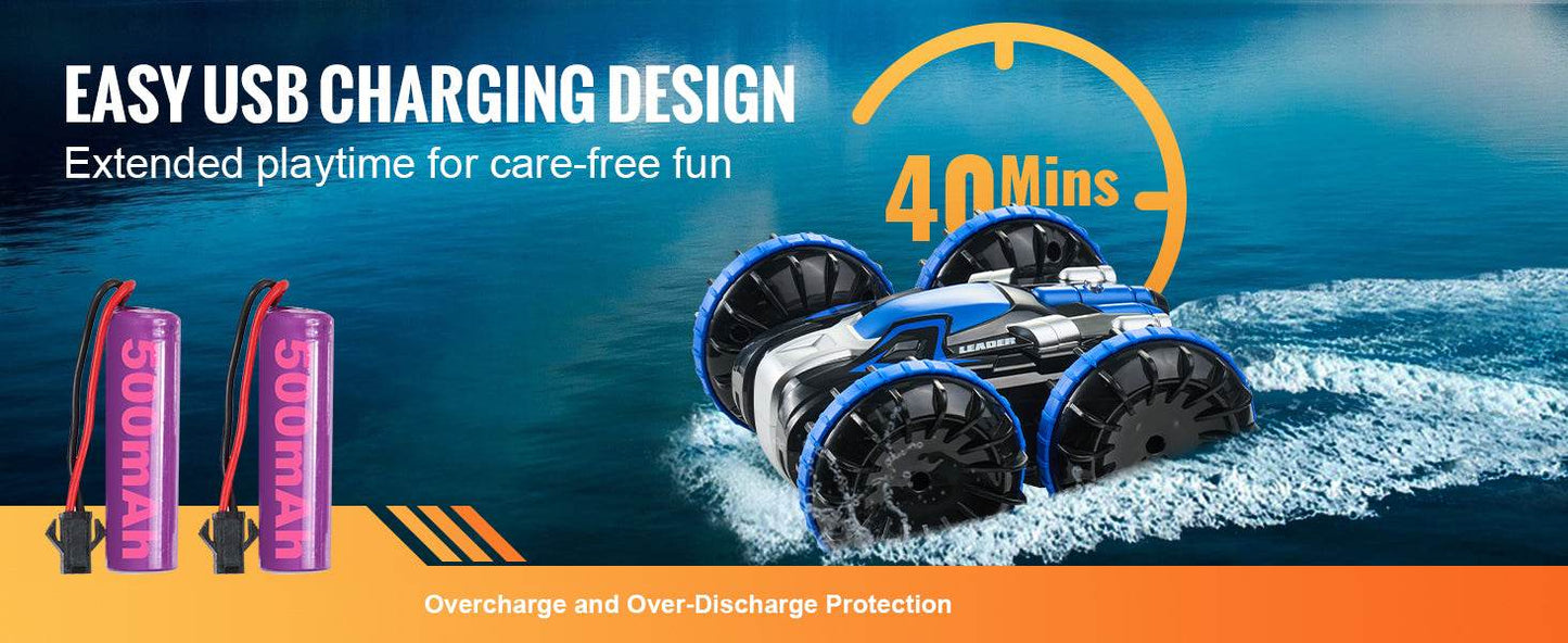 RC VEVOR 2-in-1 Amphibious Remote Control Car and Boat - 360° Stunt Capable, 12 km/h Speed, Ideal Water & Beach Toy for Boys - ToylandEU