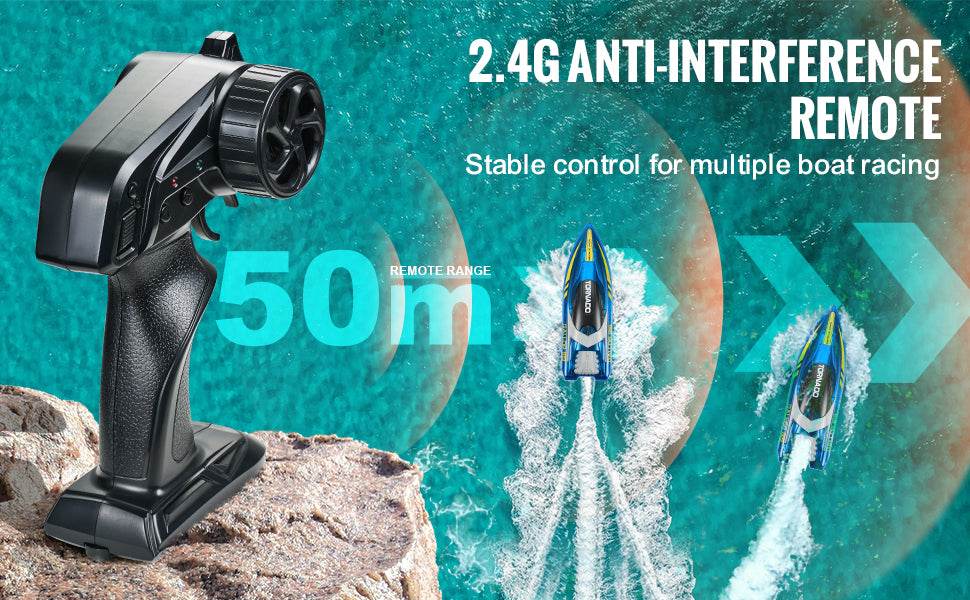 RC VEVOR HJ819 Fast RC Racing Boat - 2.4GHz Remote Control Water Speed Toy for Kids and Adults, Max Speed 12 km/h - ToylandEU