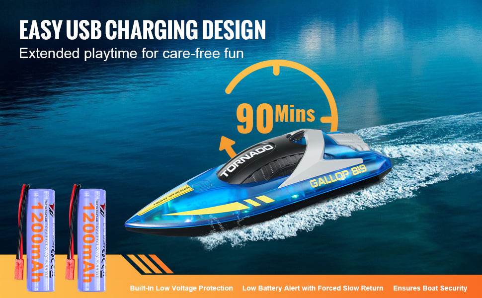 RC VEVOR HJ819 Fast RC Racing Boat - 2.4GHz Remote Control Water Speed Toy for Kids and Adults, Max Speed 12 km/h - ToylandEU
