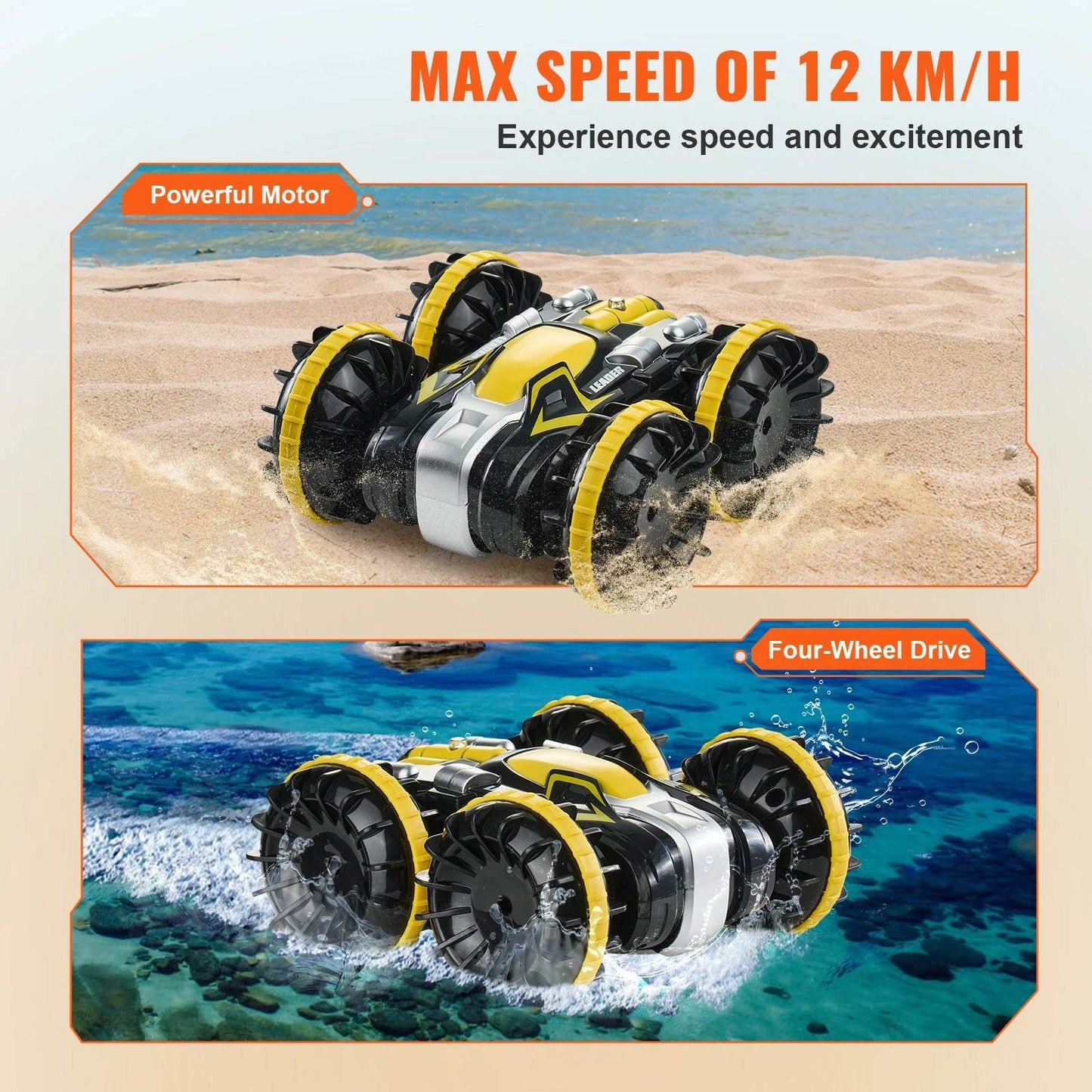 RC VEVOR High-Speed Amphibious Remote Control Car Boat - 2.4GHz Water Racing Toy for Kids, 12 km/h, Perfect for Birthdays - ToylandEU