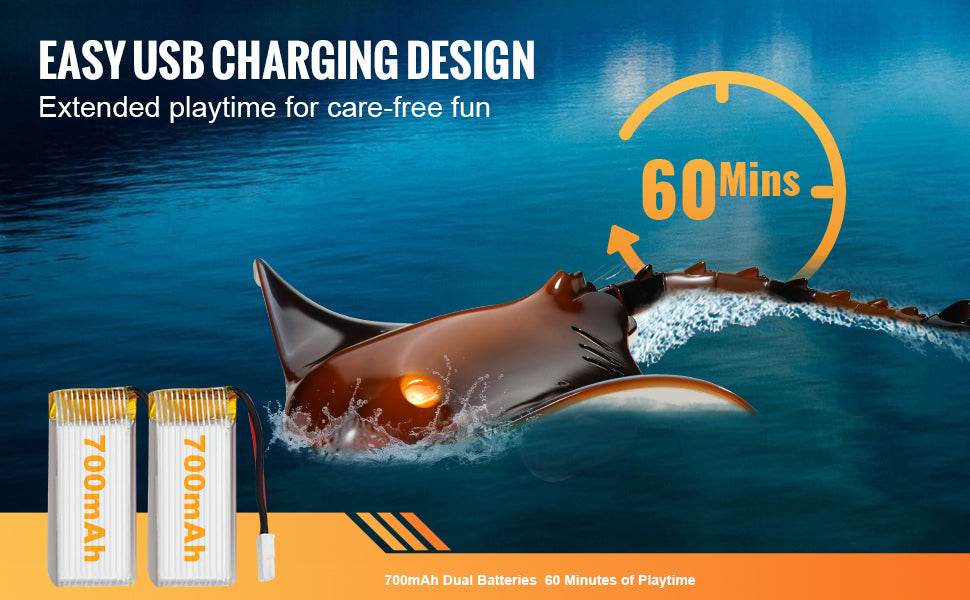 RC VEVOR Remote Control Manta Ray RC Boat - Electric Water Toy for Boys, Summer Birthday Gift, 2.4G Simulation Fun - ToylandEU