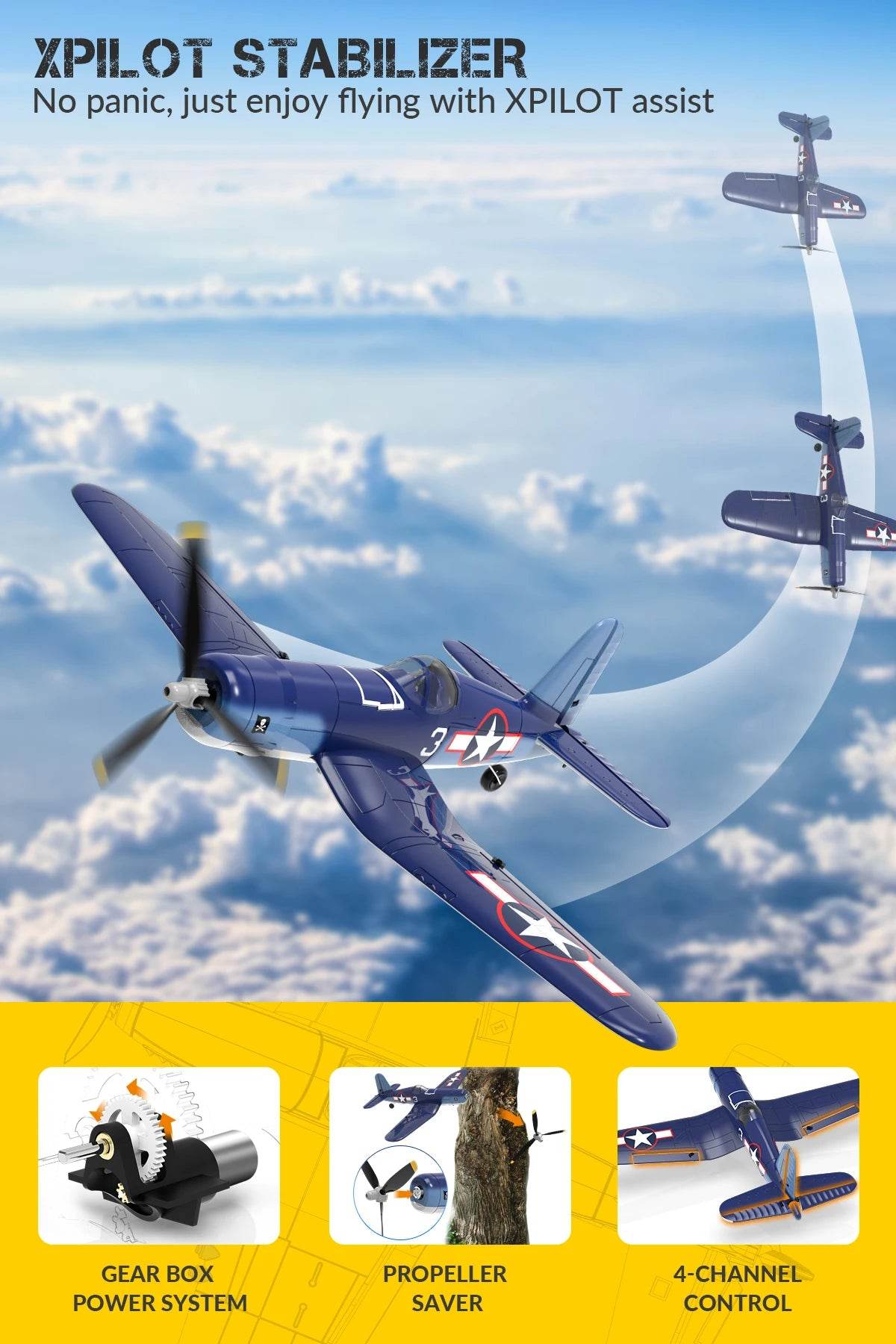 RC Volantexrc F4U Corsair 400mm Wingspan Remote Control Aerobatic RC Fighter Plane with 2.4G 4CH EPP Foam Design - ToylandEU