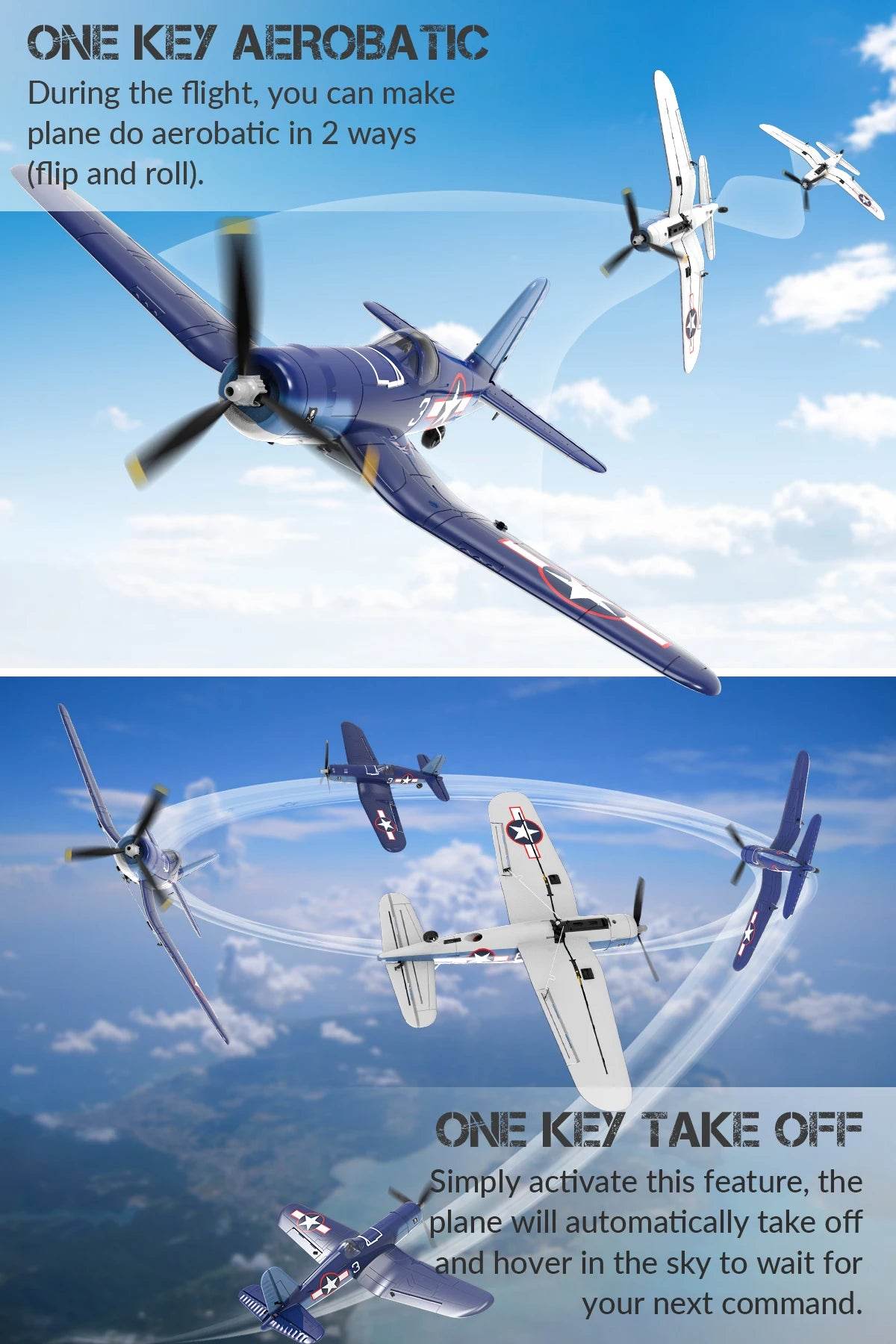 RC Volantexrc F4U Corsair 400mm Wingspan Remote Control Aerobatic RC Fighter Plane with 2.4G 4CH EPP Foam Design - ToylandEU