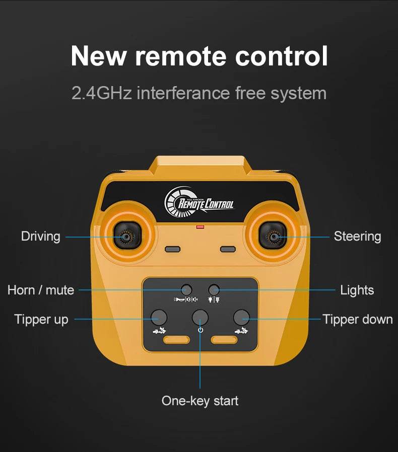 RC Volvo RC Alloy Dump Truck - 1:20 Scale, 2.4GHz Control, 15kg Lifting Capacity, LED Lights - ToylandEU