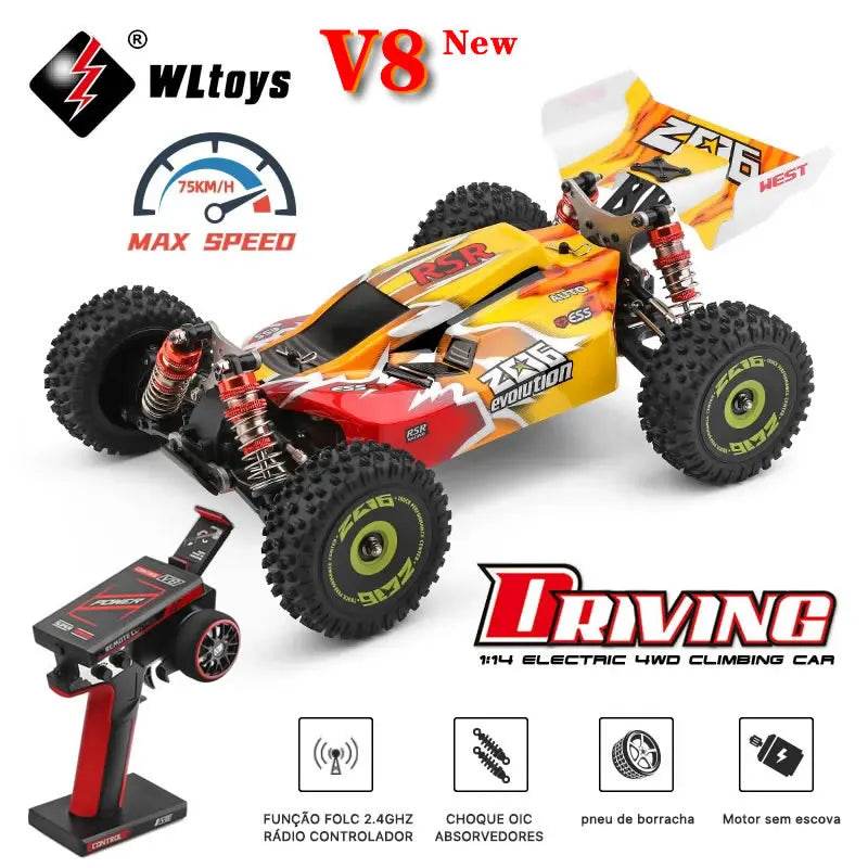 RC WL 144010 V8 1:14 Scale 4WD High-Speed Brushless Motor RC Drift Car - 75Km/H Off-Road Racing Vehicle for Kids - ToylandEU