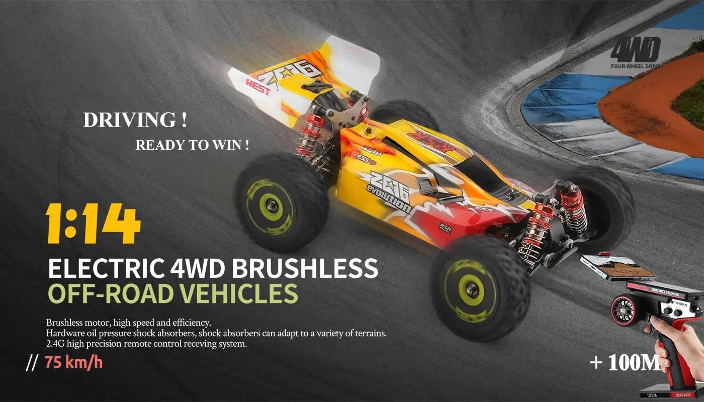RC WL 144010 V8 1:14 Scale 4WD High-Speed Brushless Motor RC Drift Car - 75Km/H Off-Road Racing Vehicle for Kids - ToylandEU