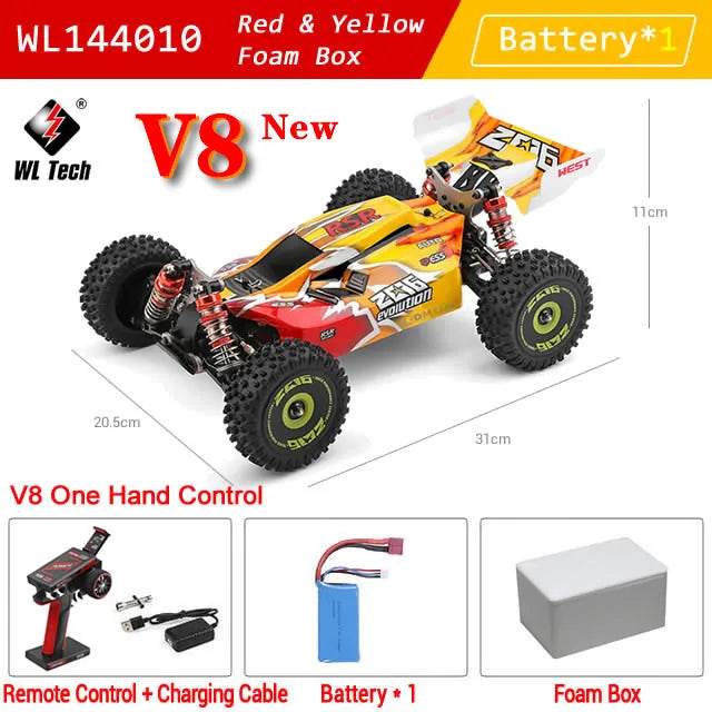 RC WL 144010 V8 1:14 Scale 4WD High-Speed Brushless Motor RC Drift Car - 75Km/H Off-Road Racing Vehicle for Kids - ToylandEU