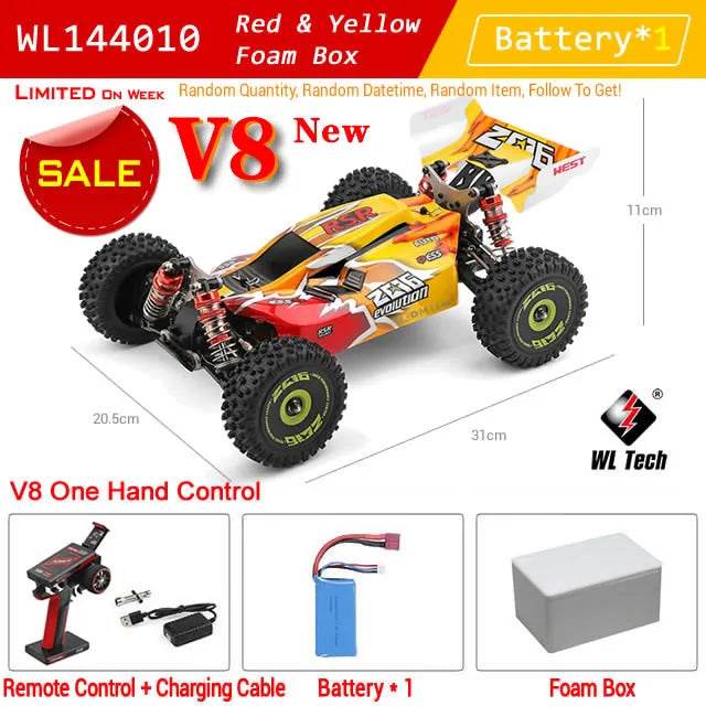 RC WL 144010 V8 1:14 Scale 4WD High-Speed Brushless Motor RC Drift Car - 75Km/H Off-Road Racing Vehicle for Kids - ToylandEU
