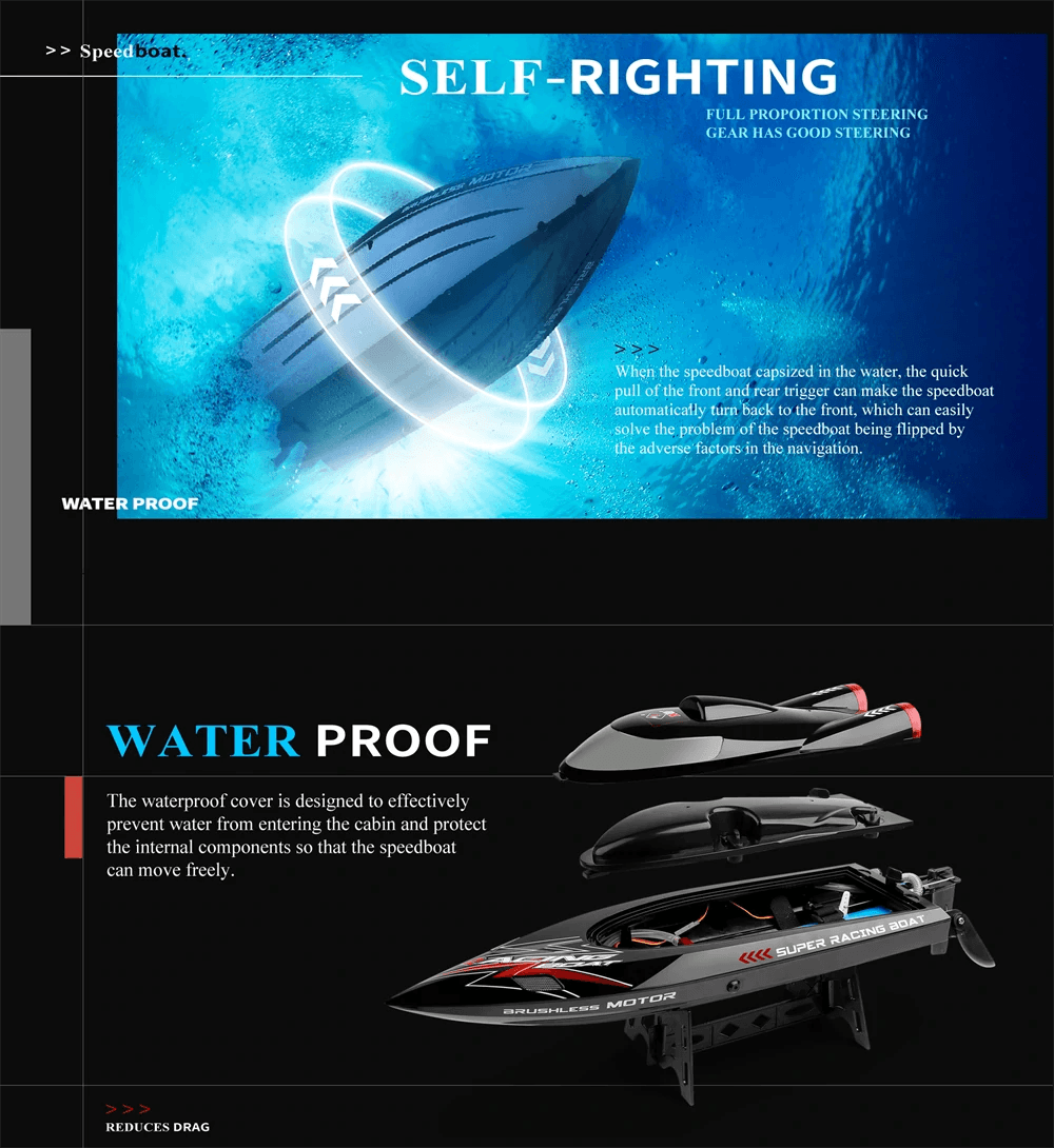 RC WL916 High-Speed 2.4G Brushless RC Boat with LED Lights & Water Cooling System - 60km/h Fast Remote Control Model - ToylandEU