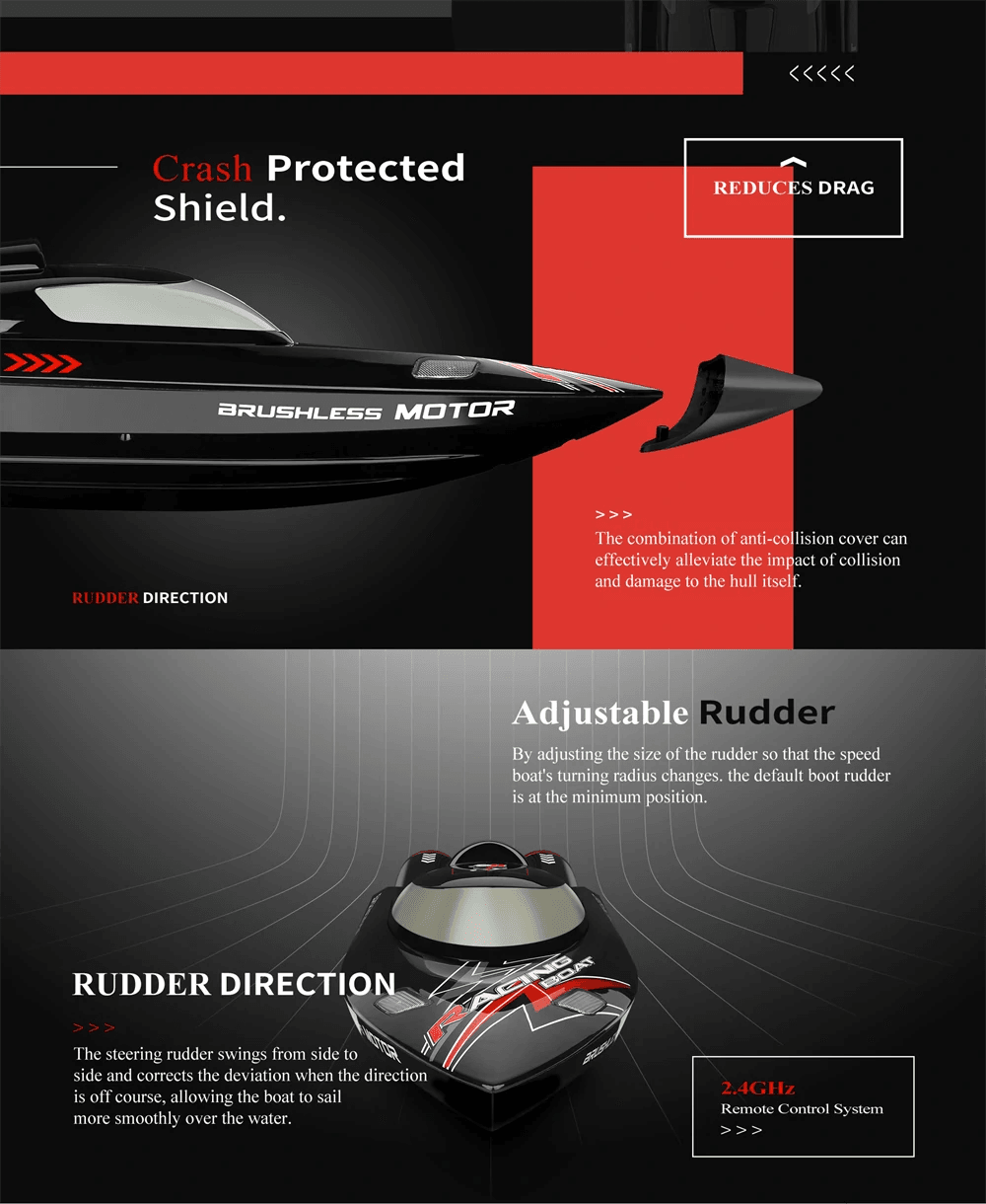 RC WL916 High-Speed 2.4G Brushless RC Boat with LED Lights & Water Cooling System - 60km/h Fast Remote Control Model - ToylandEU
