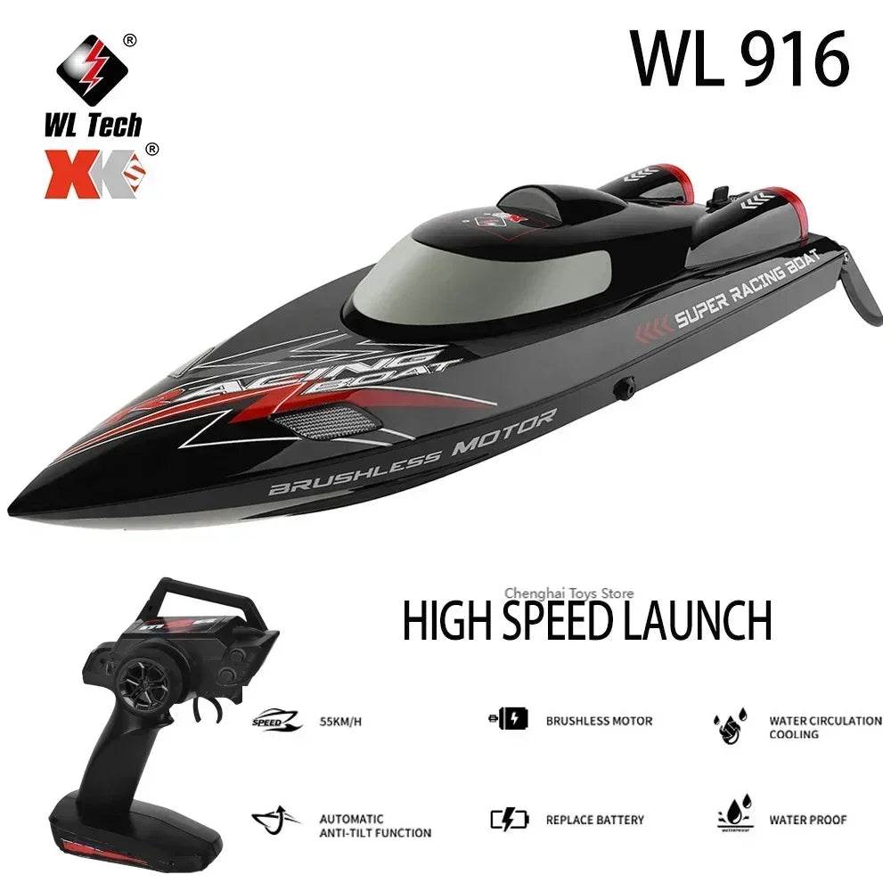 RC WL916 WL912-A 55KM/H Brushless High-Speed RC Racing Boat with 2200mAh Battery - Remote Control Speedboat for Ages 14+ - ToylandEU