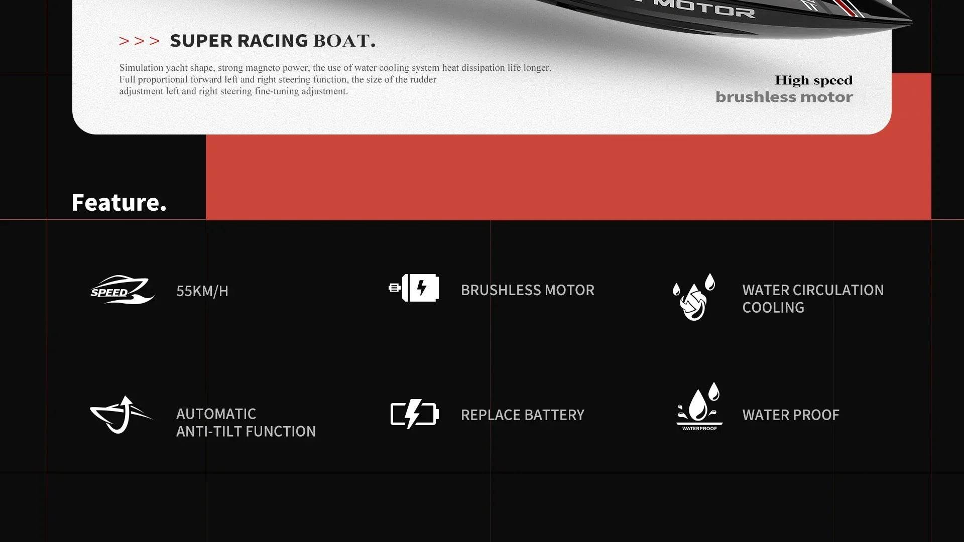 RC WL916 WL912-A 55KM/H Brushless High-Speed RC Racing Boat with 2200mAh Battery - Remote Control Speedboat for Ages 14+ - ToylandEU