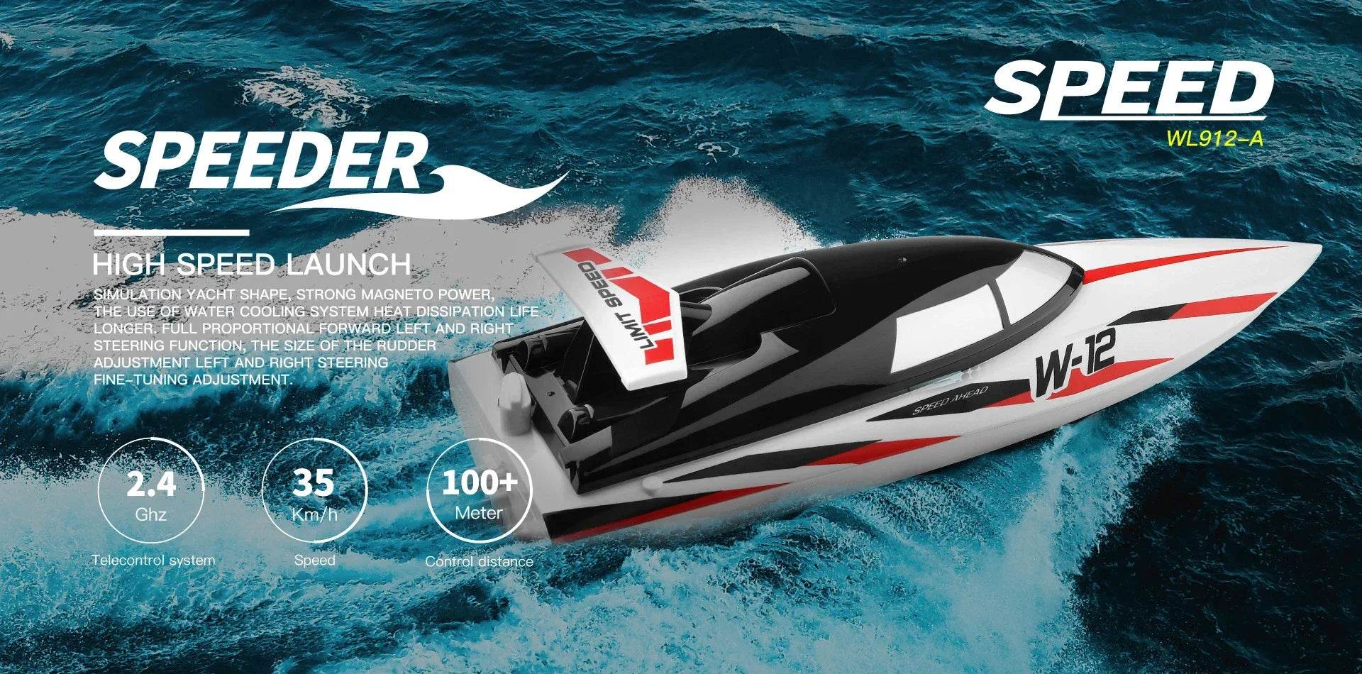 RC WL916 WL912-A 55KM/H Brushless High-Speed RC Racing Boat with 2200mAh Battery - Remote Control Speedboat for Ages 14+ - ToylandEU