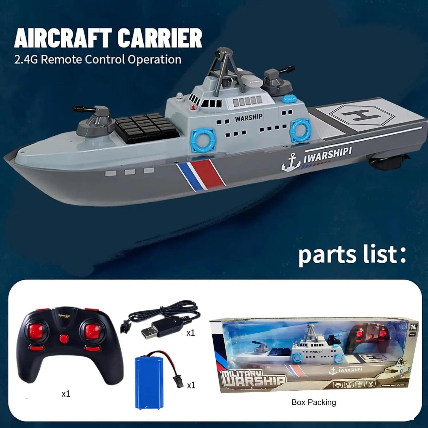  RC Warship 22in 56cm Length 8WD 2.4G LED | Toylandeu™ 
