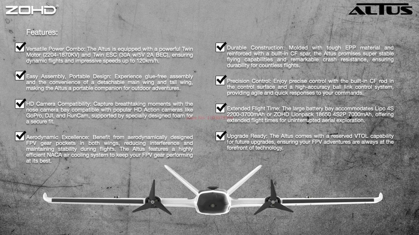  RC ZOHD ALTUS Twin Engine RC Aircraft - 980mm Wingspan, Y3 Modification Ready, Long Endurance Model for Adults -  ToylandEU™