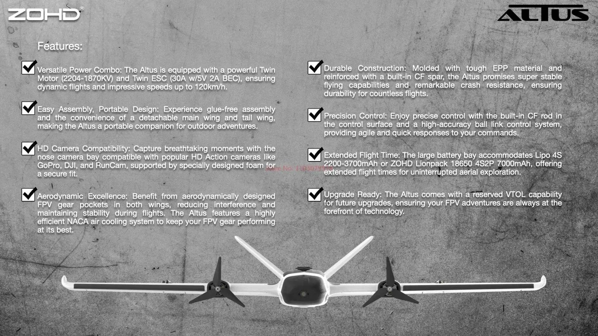  RC ZOHD ALTUS Twin Engine RC Aircraft - 980mm Wingspan, Y3 Modification Ready, Long Endurance Model for Adults -  ToylandEU™
