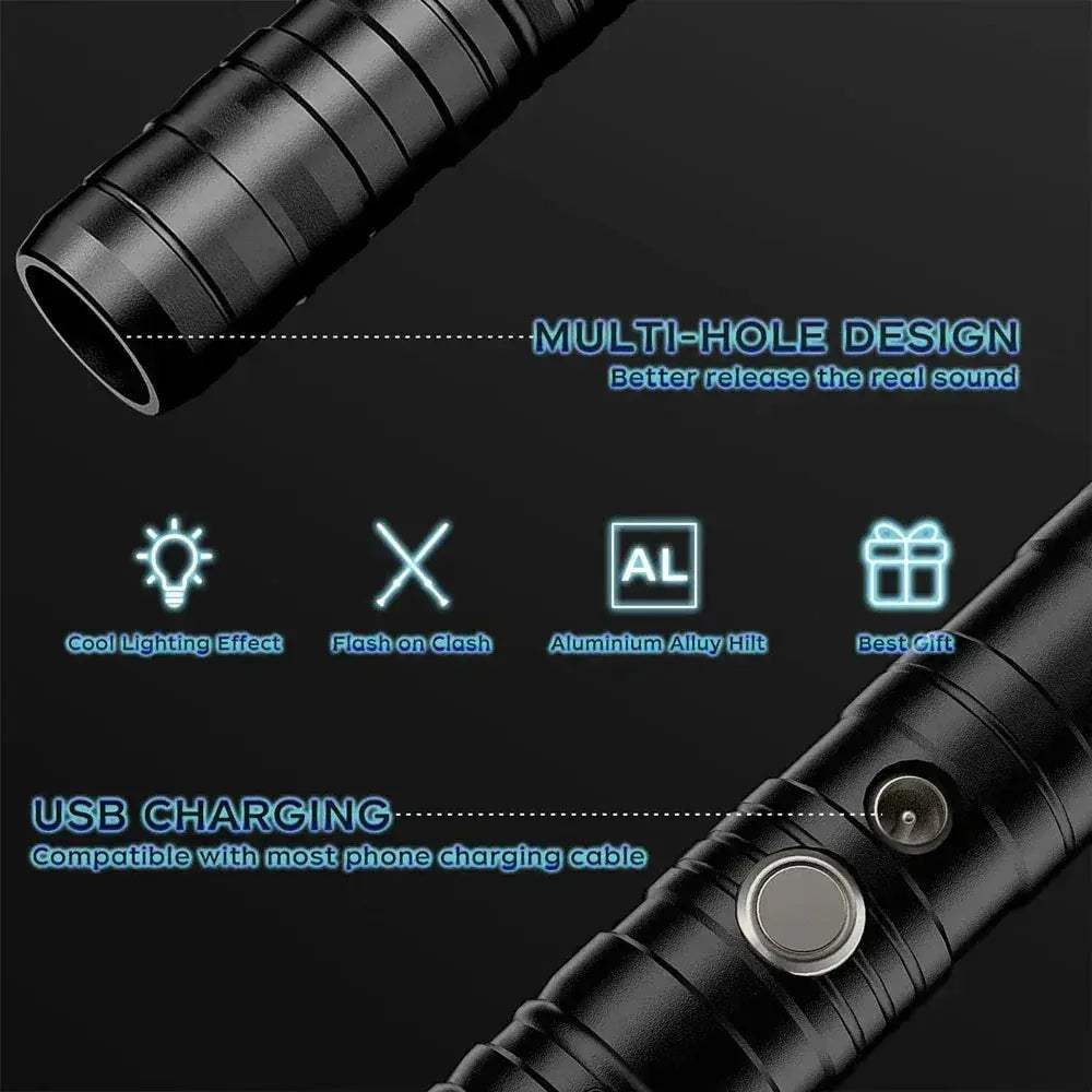 RGB Lightsaber with USB Rechargeable Metal Handle 14 Color Modes - ToylandEU