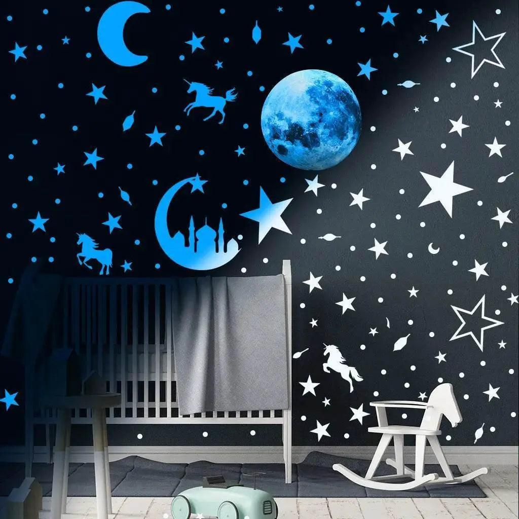  Radiant Moon And Stars Glow Wall Stickers Toyland EU -  ToylandEU™