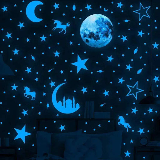  Radiant Moon And Stars Glow Wall Stickers Toyland EU -  ToylandEU™