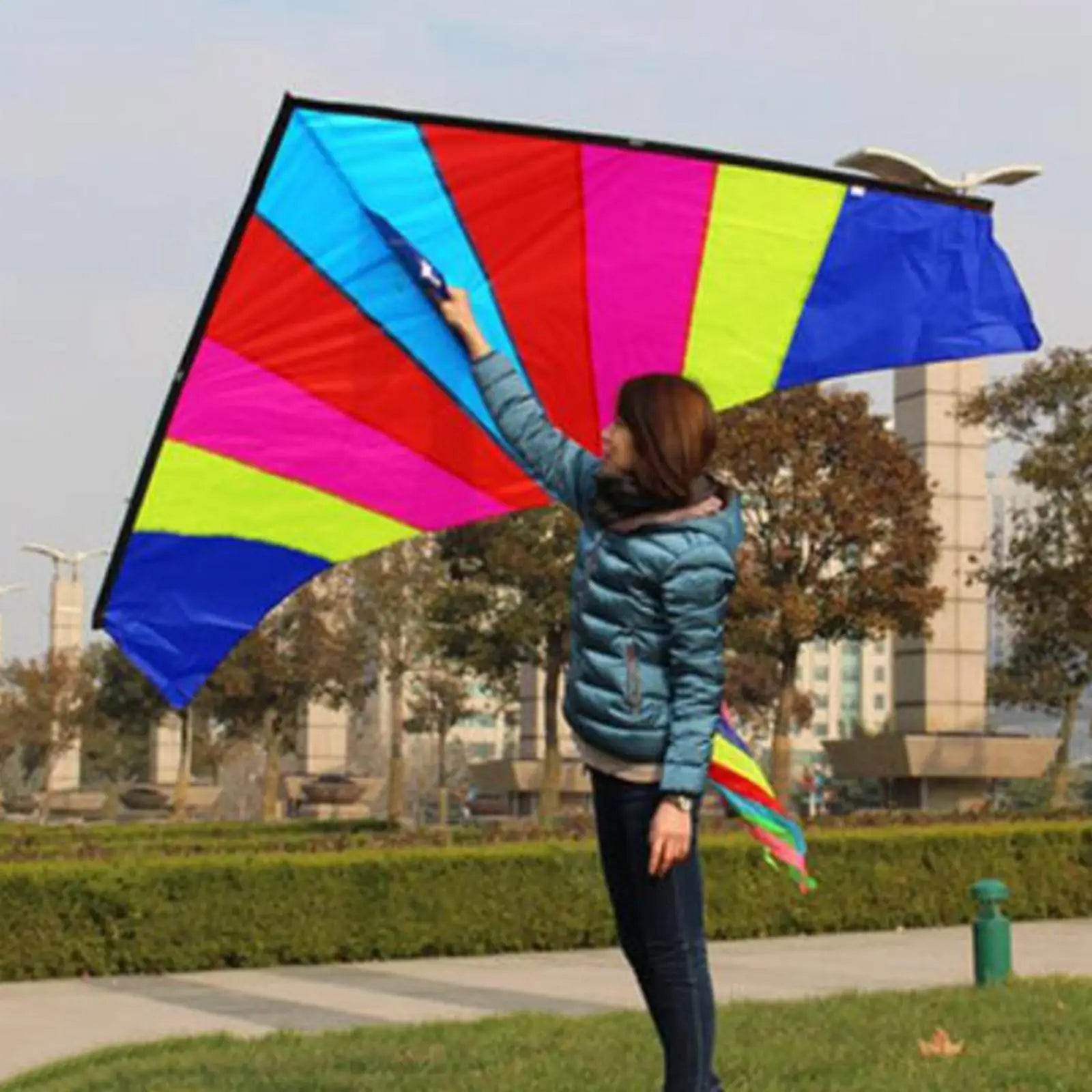 Rainbow Fly Kite Beginner Single Line Multicolor Delta Kite - ToylandEU