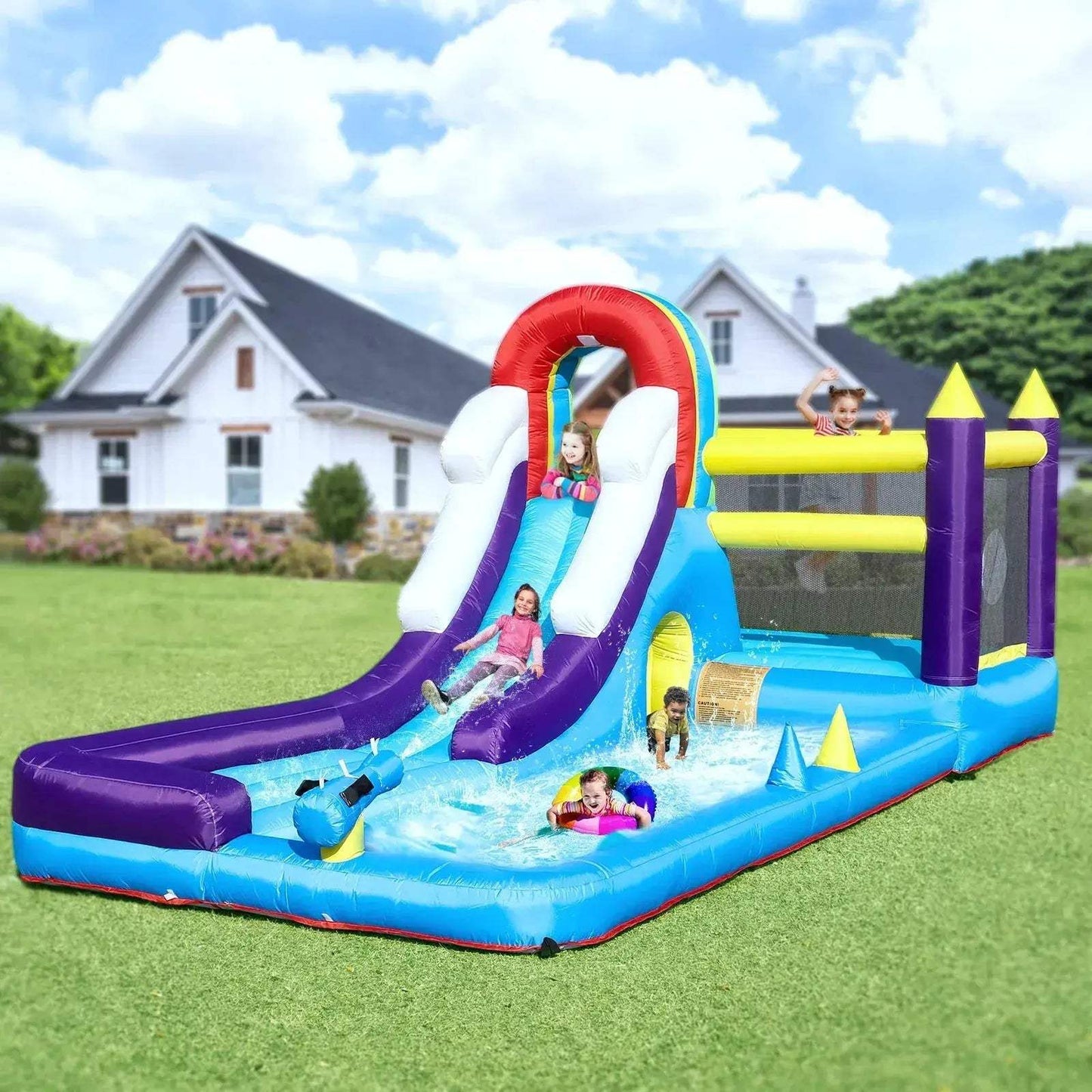 Rainbow Inflatable Water Slide Safe Durable Kids Playground - ToylandEU