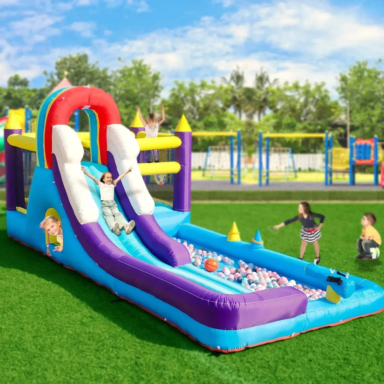 Rainbow Inflatable Water Slide Safe Durable Kids Playground - ToylandEU