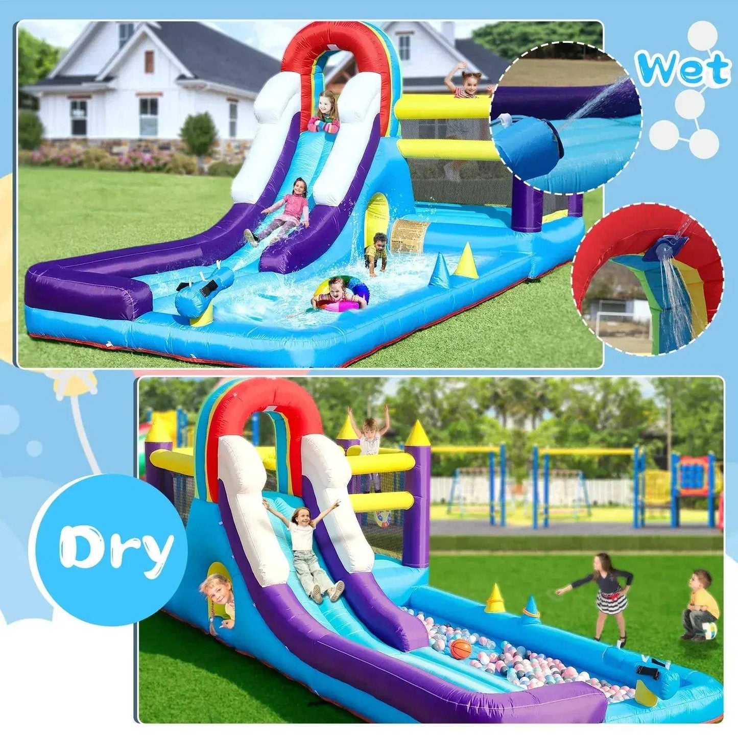 Rainbow Inflatable Water Slide Safe Durable Kids Playground - ToylandEU