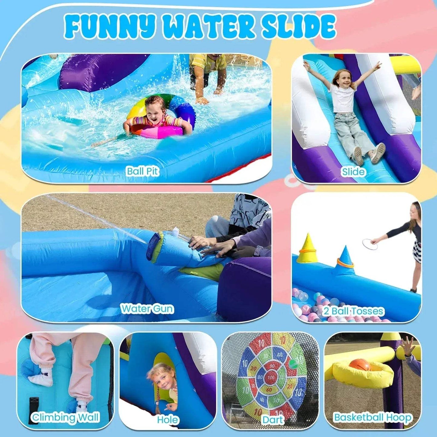 Rainbow Inflatable Water Slide Safe Durable Kids Playground - ToylandEU