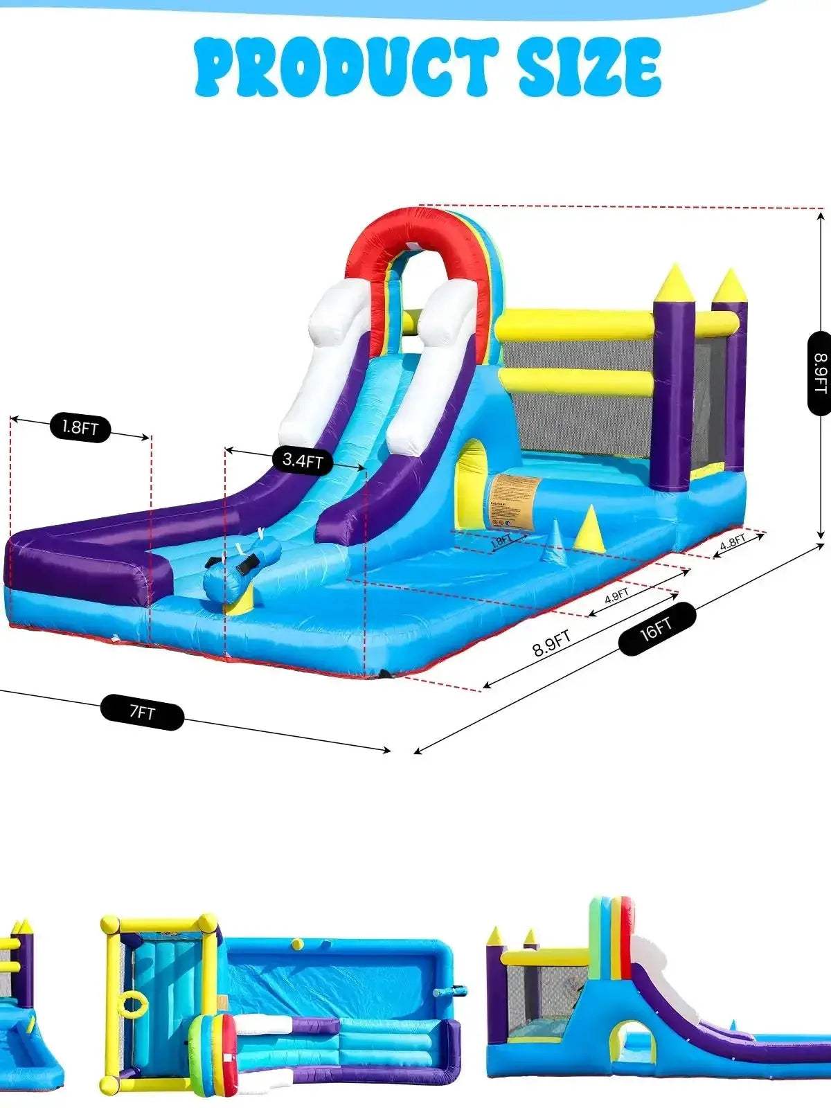 Rainbow Inflatable Water Slide Safe Durable Kids Playground - ToylandEU