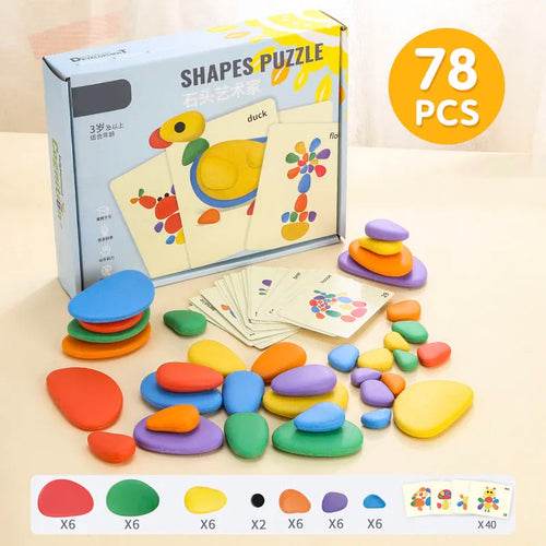 3D Colorful Pebbles Montessori Puzzle for Kids' Cognitive Skills - ToylandEU