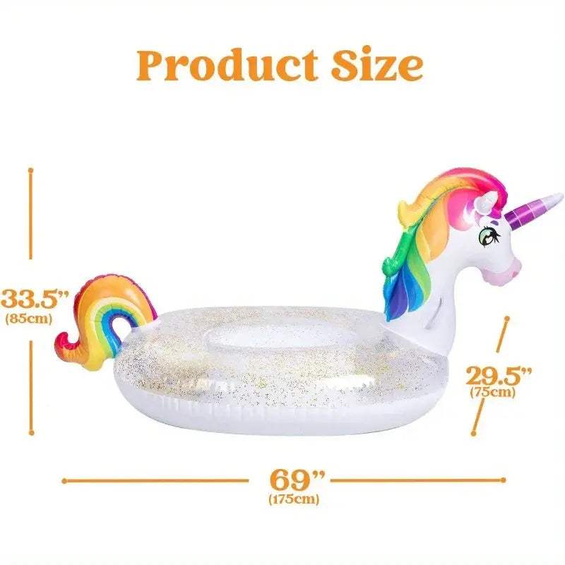  Rainbow Unicorn Pool Float Glitter With Two Handles -  ToylandEU™