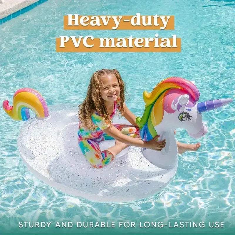  Rainbow Unicorn Pool Float Glitter With Two Handles -  ToylandEU™