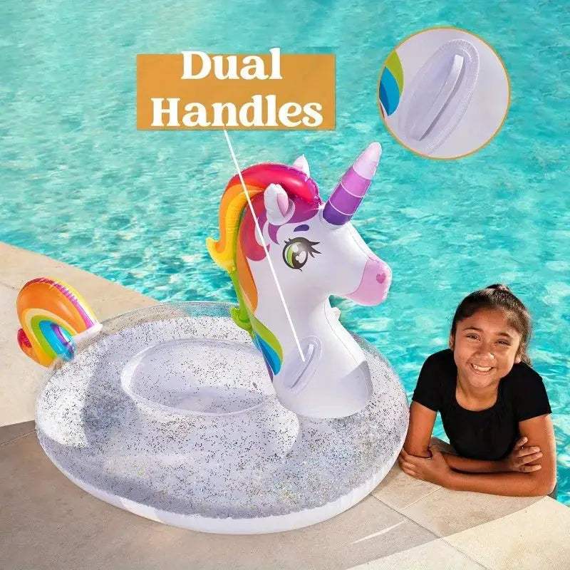  Rainbow Unicorn Pool Float Glitter With Two Handles -  ToylandEU™