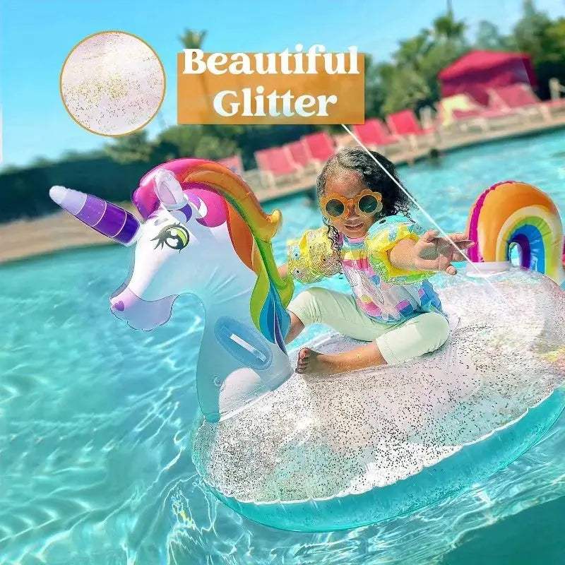 Rainbow Unicorn Pool Float Glitter With Two Handles -  ToylandEU™