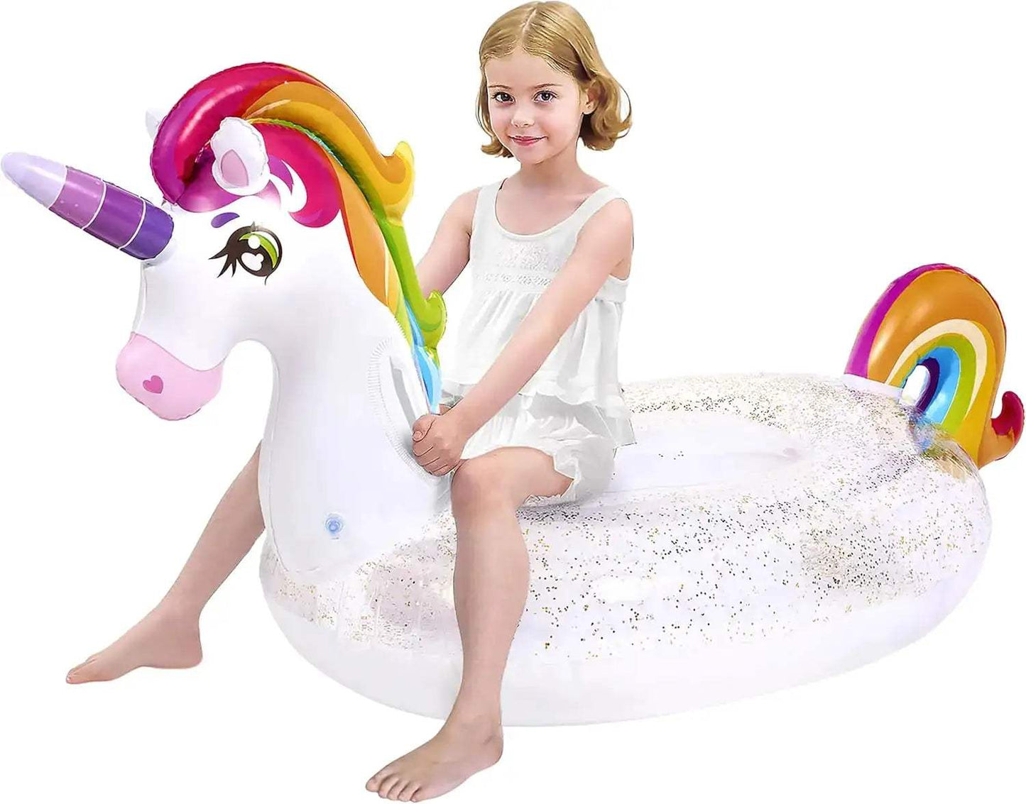  Rainbow Unicorn Pool Float Glitter With Two Handles -  ToylandEU™