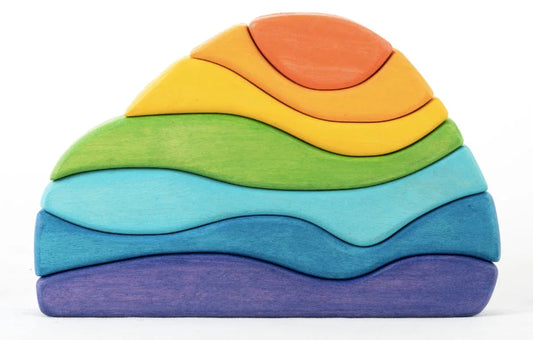 Rainbow Waves Wooden Stacker Set For Open Ended Creative Play - ToylandEU
