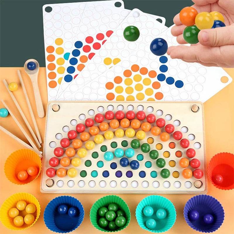 Rainbow Wooden Clip Go Game Set Dot Bead Board Game Toy Hand-Eye Coordination Montessori Educational Toys - ToylandEU