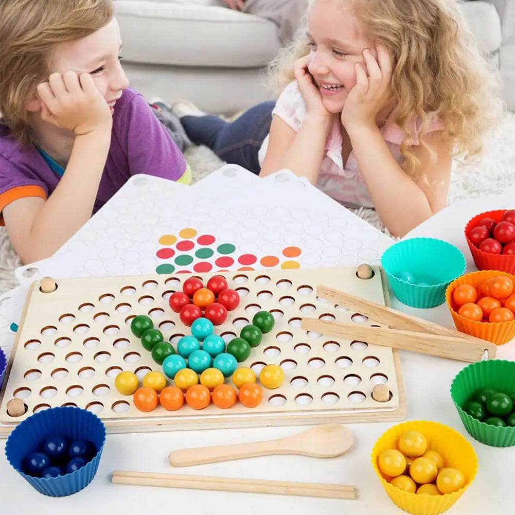 Rainbow Wooden Clip Go Game Set Dot Bead Board Game Toy Hand-Eye Coordination Montessori Educational Toys - ToylandEU