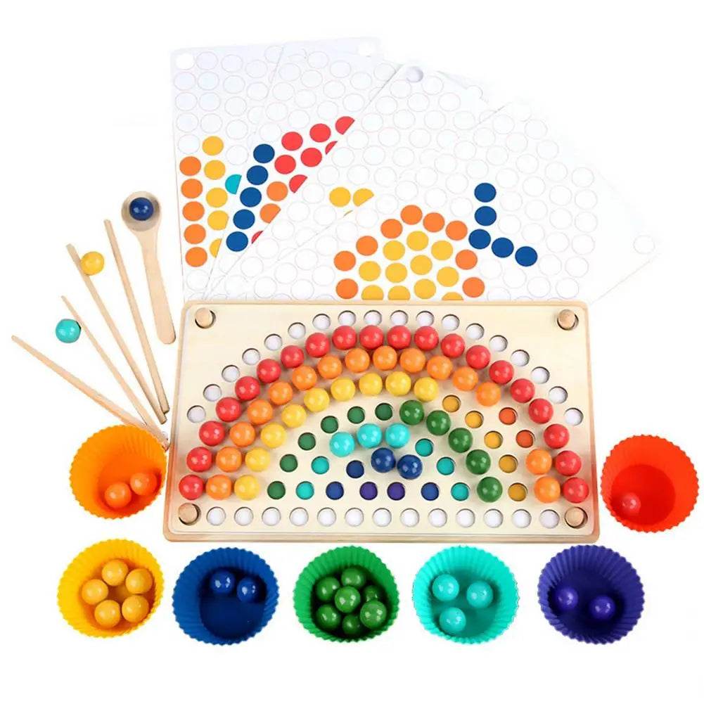 Rainbow Wooden Clip Go Game Set Dot Bead Board Game Toy Hand-Eye Coordination Montessori Educational Toys - ToylandEU